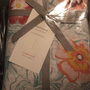 Anthropologie queen duvet set NWT champagne/mint